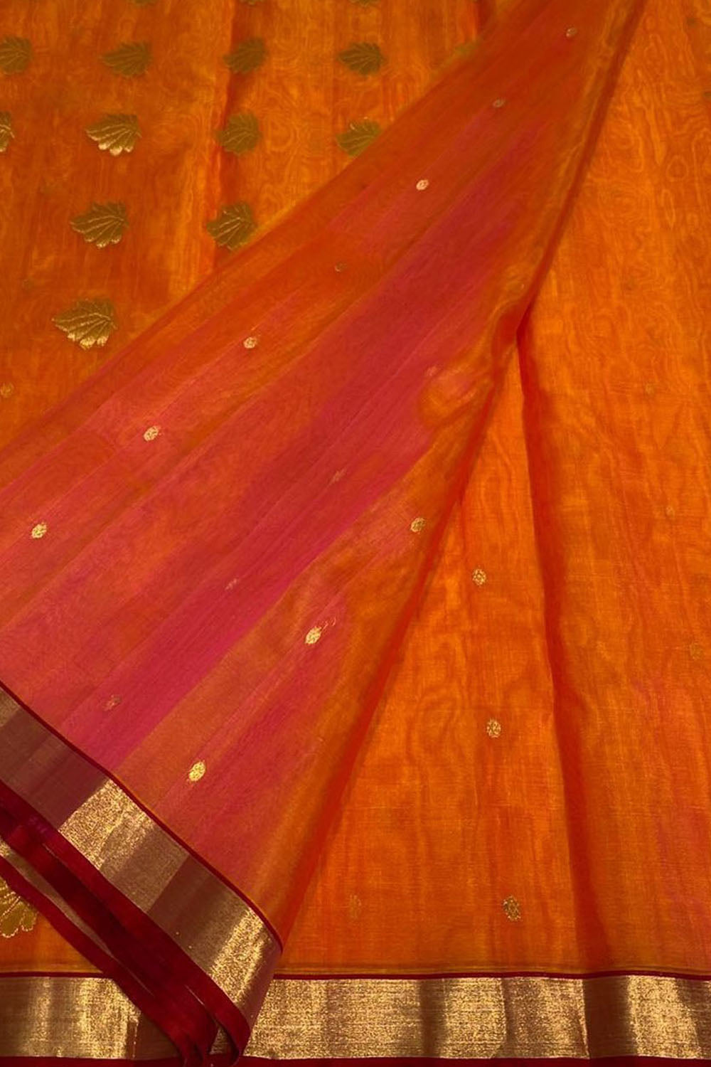 Orange Pure Chanderi Silk Handloom Saree - Luxurion World