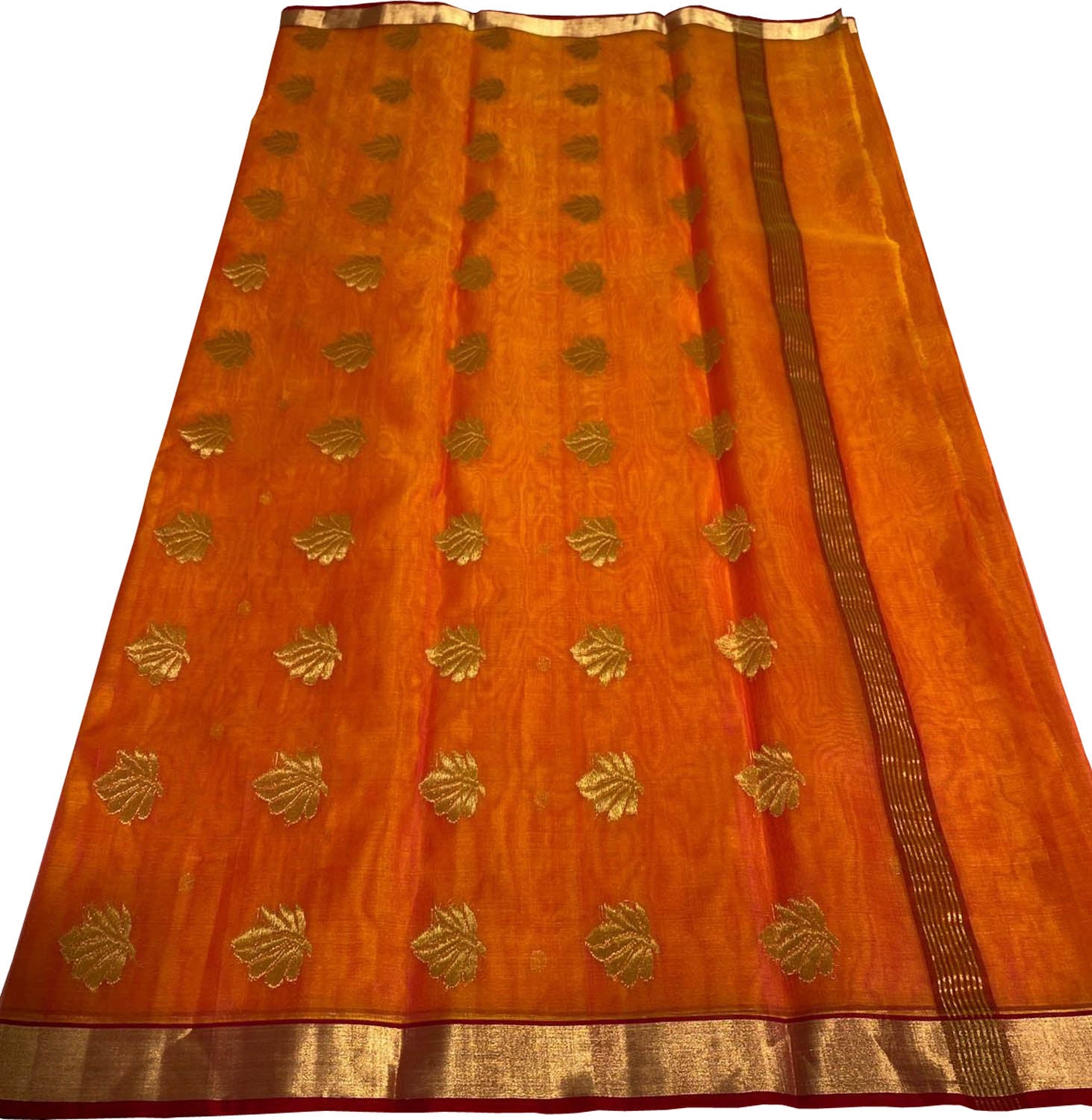 Orange Pure Chanderi Silk Handloom Saree - Luxurion World