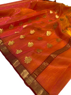 Orange Pure Chanderi Silk Handloom Saree - Luxurion World