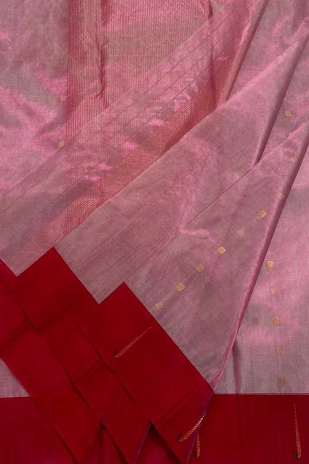 Pink Pure Chanderi Silk Handloom Saree - Luxurion World