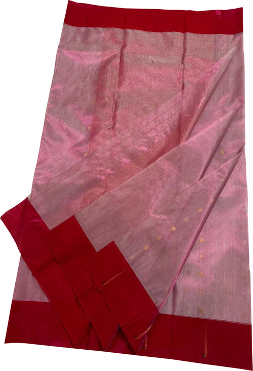 Pink Pure Chanderi Silk Handloom Saree - Luxurion World