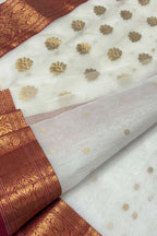 Elegant Off White Handloom Chanderi Pure Katan Silk Saree - Luxurion World