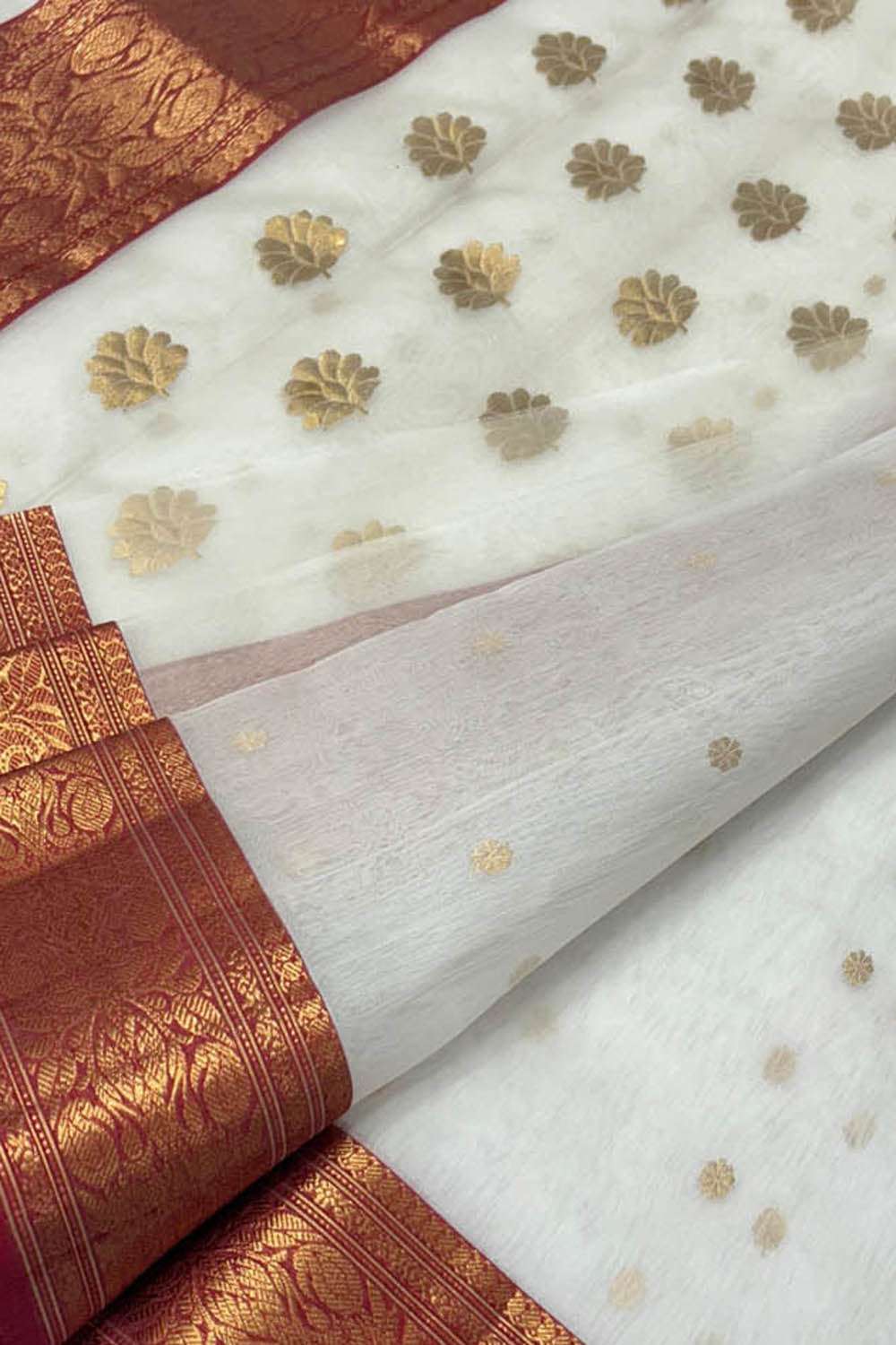 Elegant Off White Handloom Chanderi Pure Katan Silk Saree - Luxurion World
