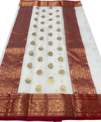 Elegant Off White Handloom Chanderi Pure Katan Silk Saree - Luxurion World