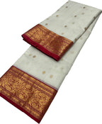 Elegant Off White Handloom Chanderi Pure Katan Silk Saree - Luxurion World
