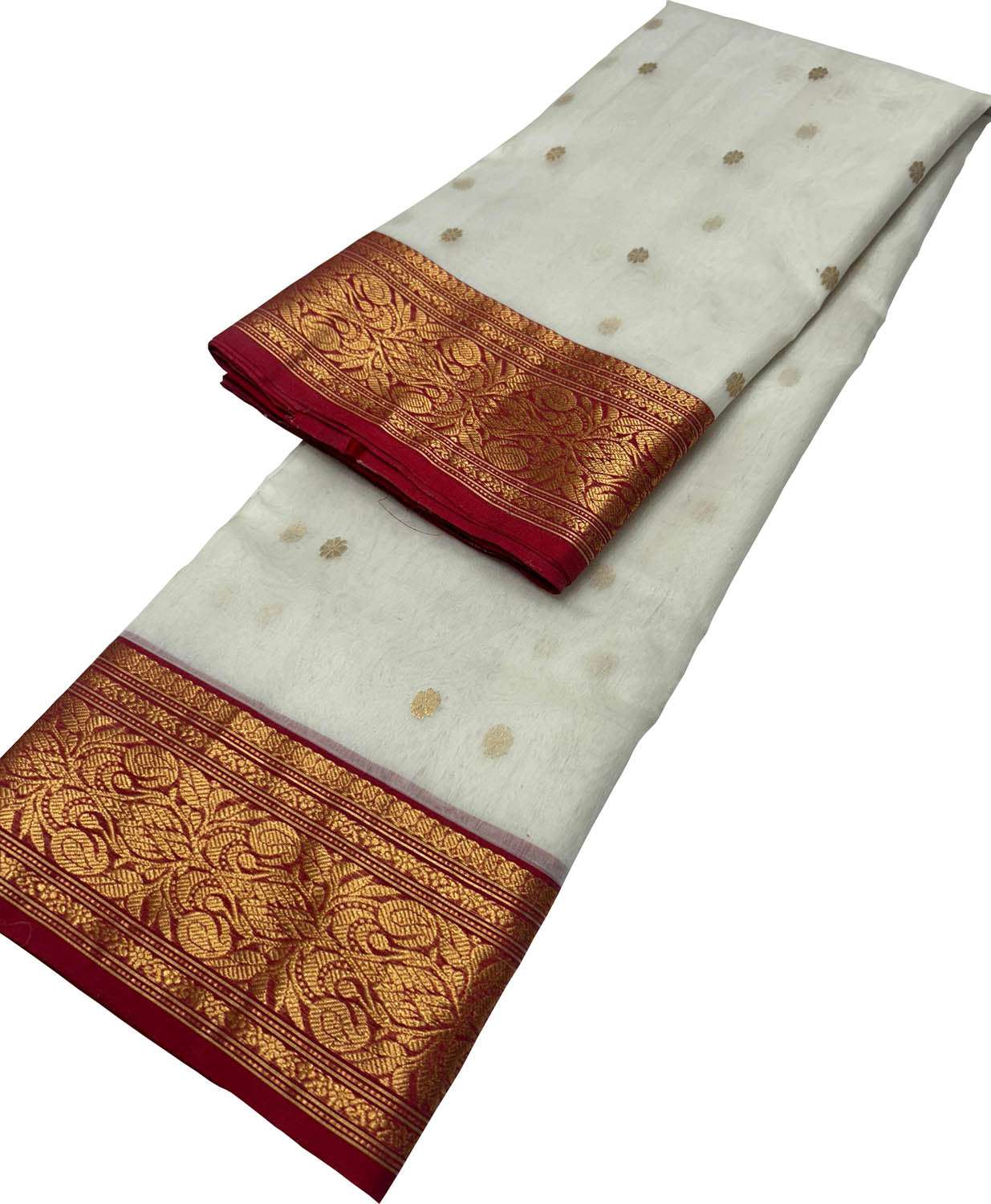 Elegant Off White Handloom Chanderi Pure Katan Silk Saree - Luxurion World