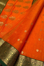 Orange Handloom Chanderi Pure Katan Silk Saree - Luxurion World
