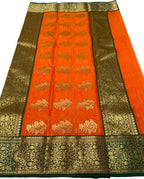 Orange Handloom Chanderi Pure Katan Silk Saree - Luxurion World