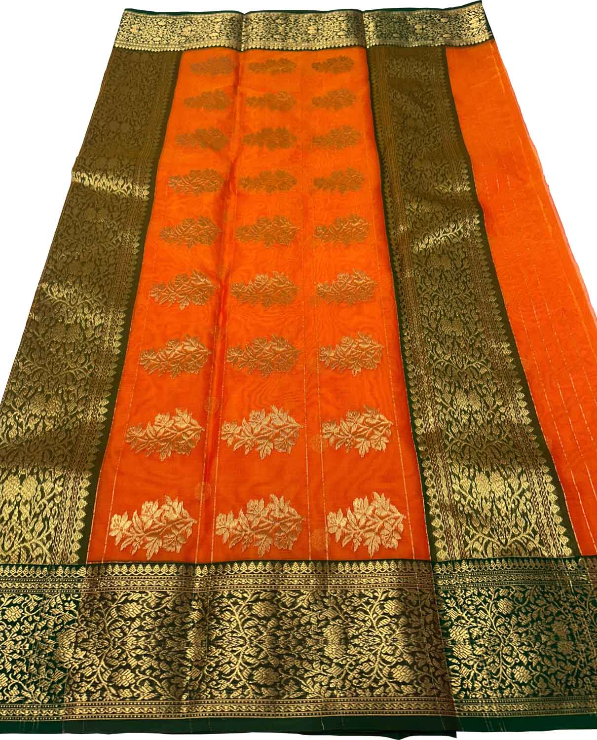 Orange Handloom Chanderi Pure Katan Silk Saree - Luxurion World