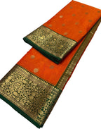 Orange Handloom Chanderi Pure Katan Silk Saree - Luxurion World