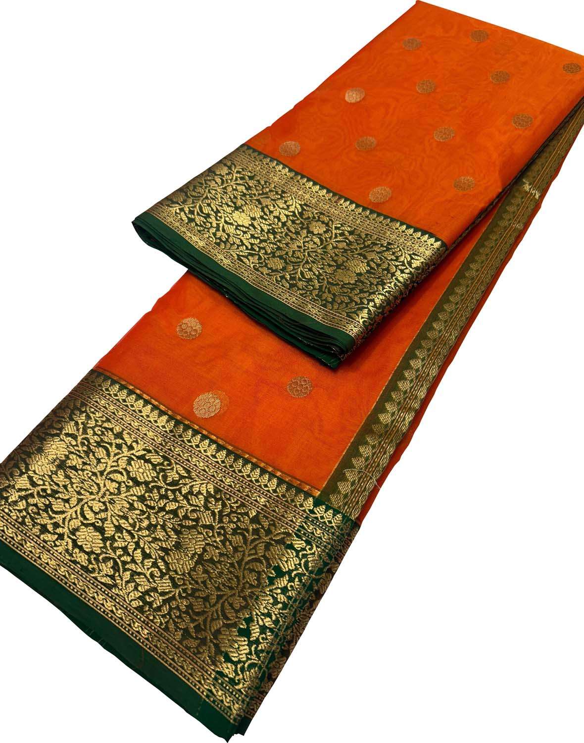 Orange Handloom Chanderi Pure Katan Silk Saree - Luxurion World