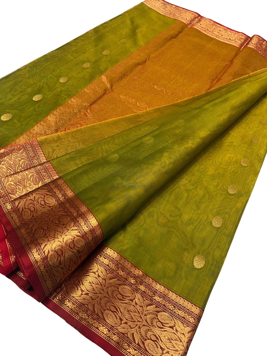 Green Handloom Chanderi Pure Katan Silk Saree - Handloom Beauty - Luxurion World