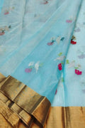 Blue Handloom Chanderi Pure Katan Silk Saree - Luxurion World