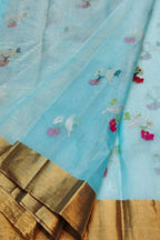 Blue Handloom Chanderi Pure Katan Silk Saree - Luxurion World