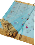 Blue Handloom Chanderi Pure Katan Silk Saree - Luxurion World