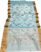Blue Handloom Chanderi Pure Katan Silk Saree - Luxurion World