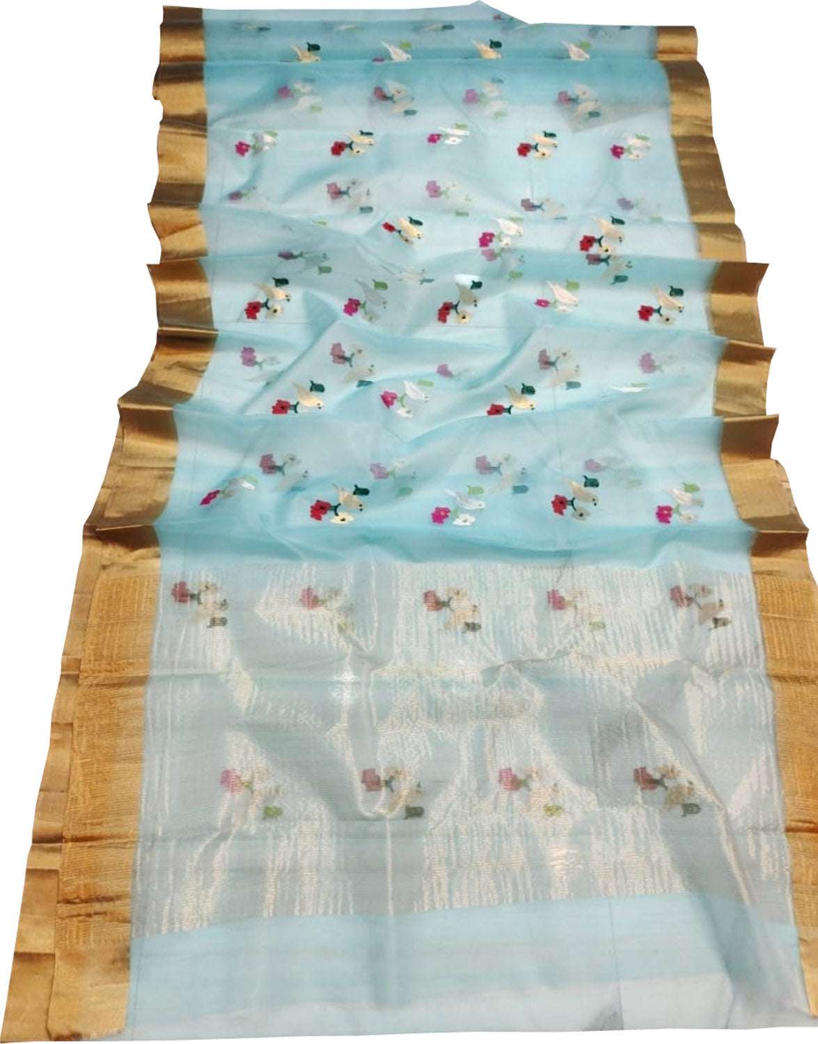 Blue Handloom Chanderi Pure Katan Silk Saree - Luxurion World