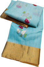 Blue Handloom Chanderi Pure Katan Silk Saree - Luxurion World