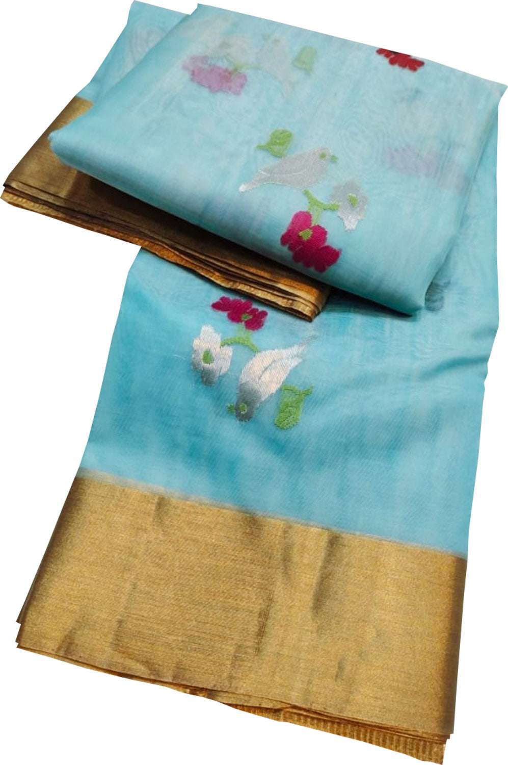 Blue Handloom Chanderi Pure Katan Silk Saree - Luxurion World