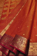 Orange Handloom Chanderi Pure Katan Silk Saree - Luxurion World