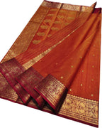 Orange Handloom Chanderi Pure Katan Silk Saree - Luxurion World