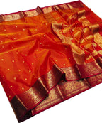 Orange Handloom Chanderi Pure Katan Silk Saree - Luxurion World