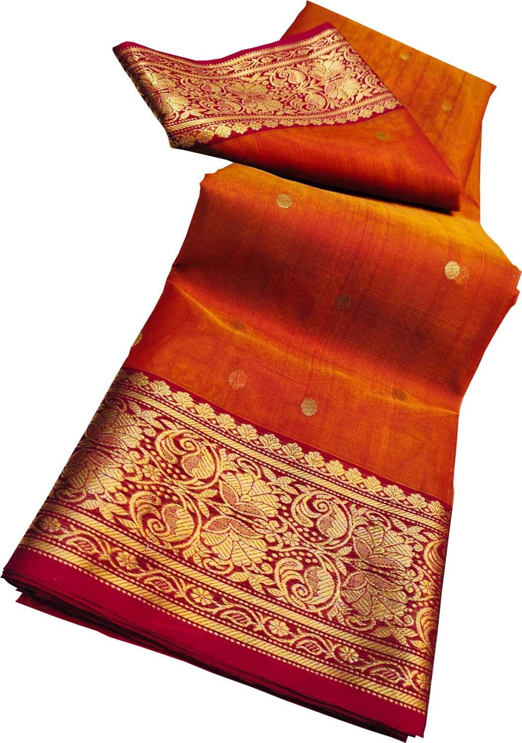 Orange Handloom Chanderi Pure Katan Silk Saree - Luxurion World