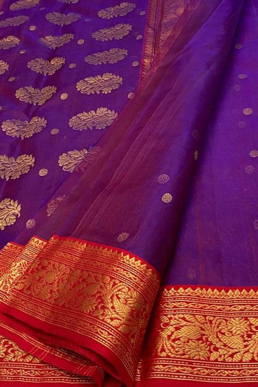 Elegant Purple Handloom Chanderi Pure Katan Silk Saree - Luxurion World