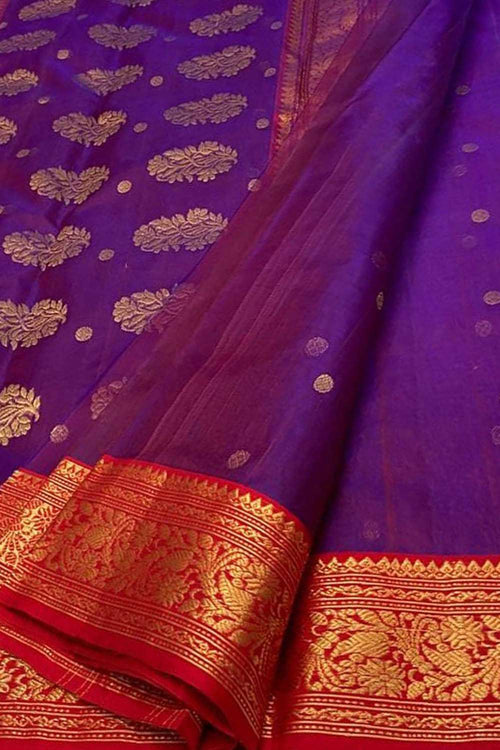 Elegant Purple Handloom Chanderi Pure Katan Silk Saree - Luxurion World
