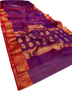 Elegant Purple Handloom Chanderi Pure Katan Silk Saree - Luxurion World