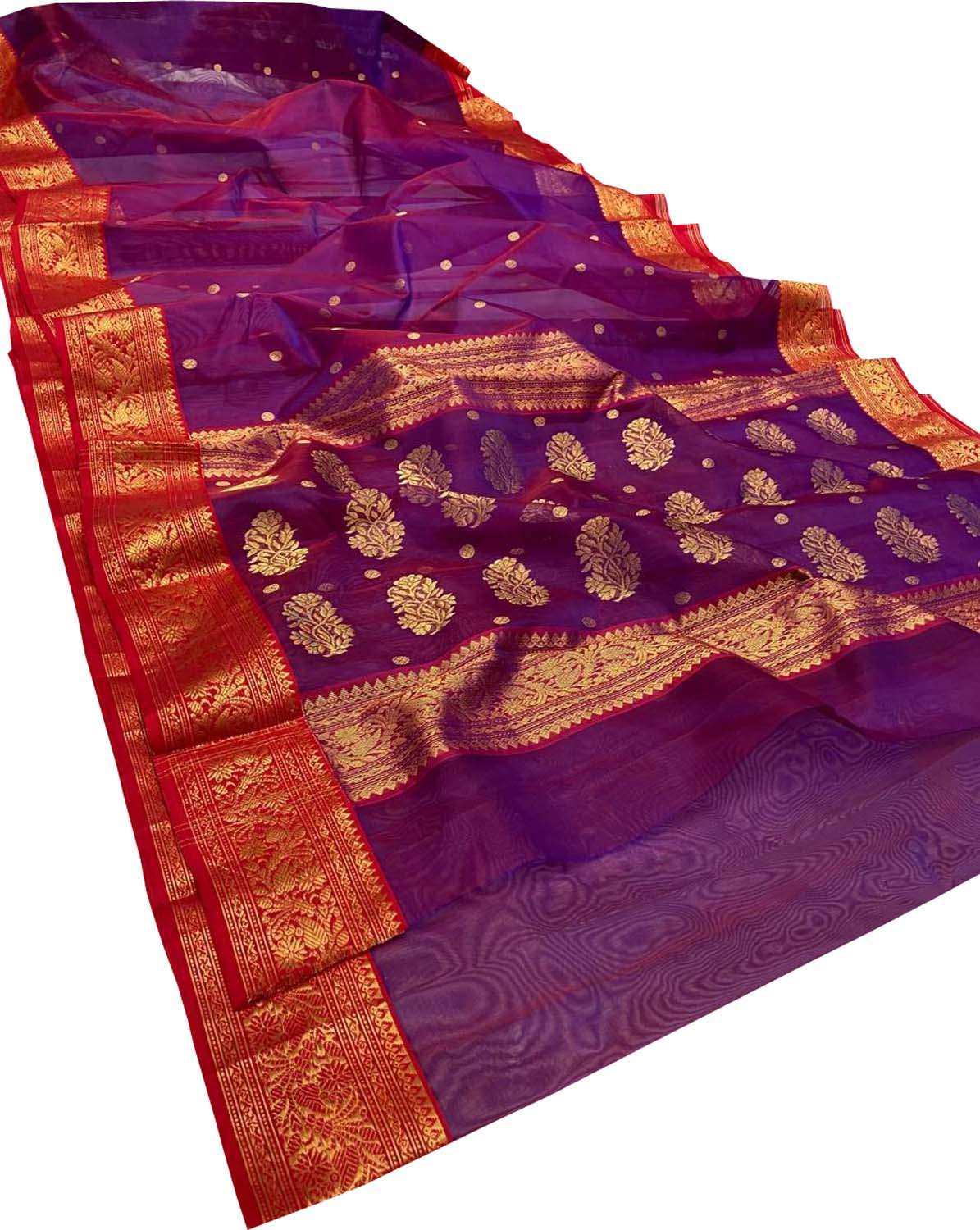 Elegant Purple Handloom Chanderi Pure Katan Silk Saree - Luxurion World