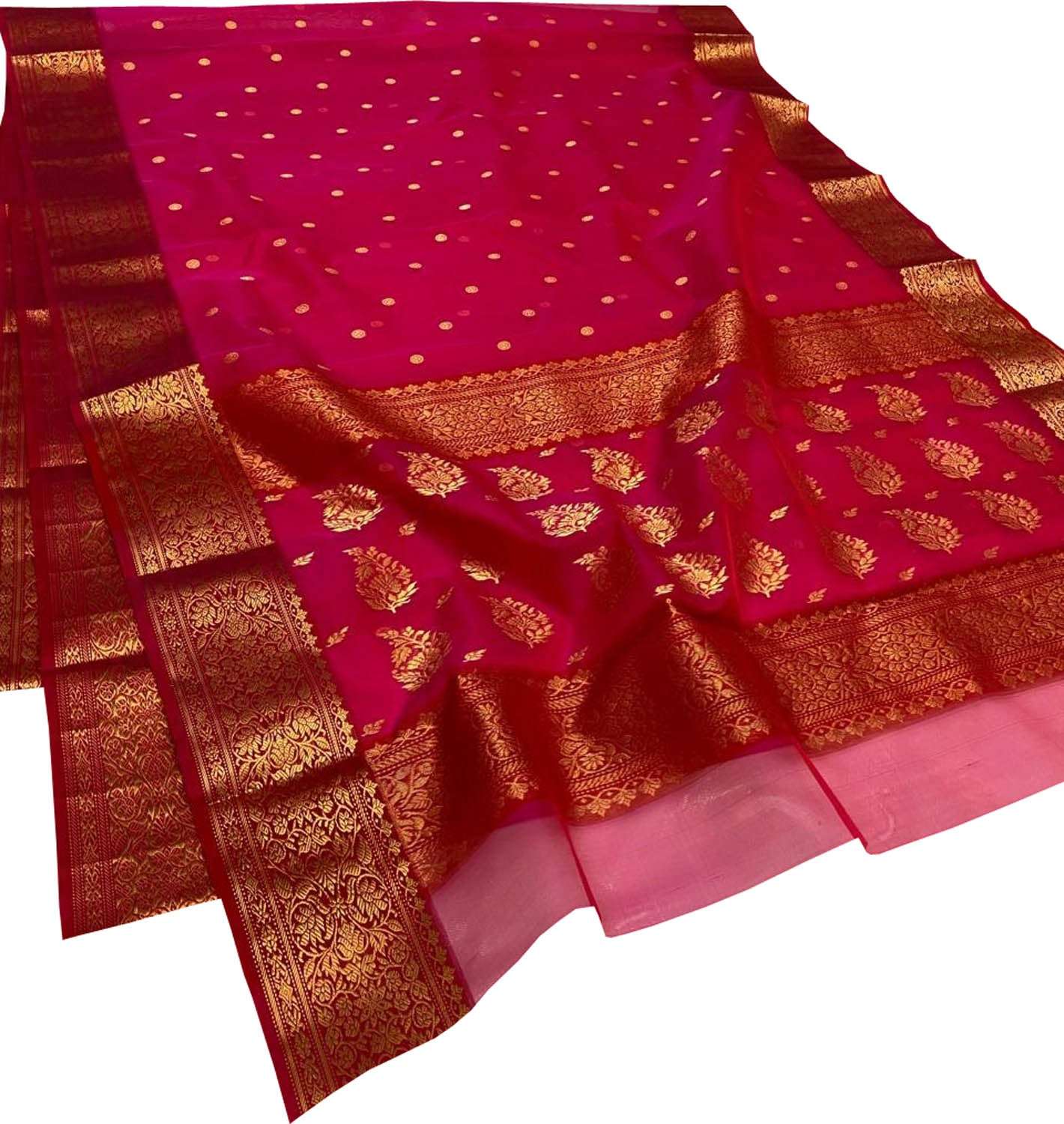Pink Handloom Chanderi Pure Katan Silk Saree - Luxurion World