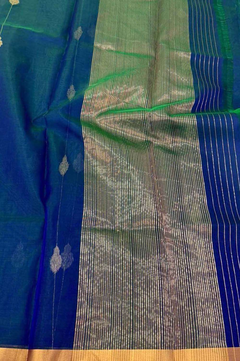 Blue Handloom Chanderi Pure Katan Silk Saree - Elegant and Timeless - Luxurion World