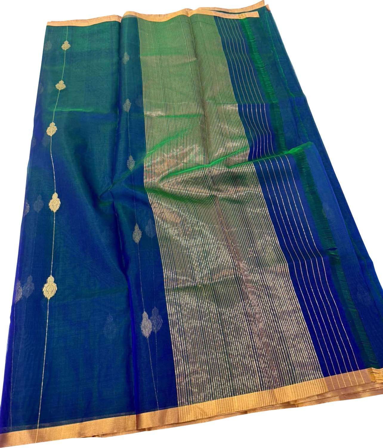 Blue Handloom Chanderi Pure Katan Silk Saree - Elegant and Timeless - Luxurion World