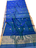 Blue Handloom Chanderi Pure Katan Silk Saree - Elegant and Timeless - Luxurion World