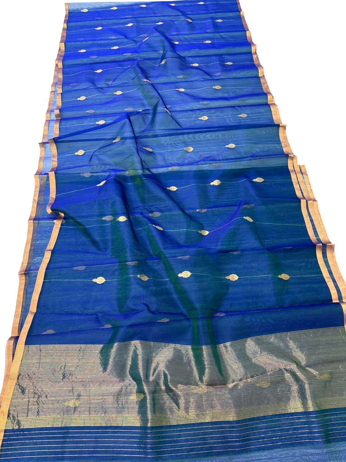 Blue Handloom Chanderi Pure Katan Silk Saree - Elegant and Timeless - Luxurion World