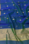 Blue Handloom Chanderi Pure Katan Silk Saree - Elegant and Timeless - Luxurion World