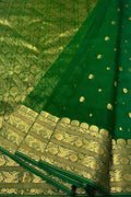 Green Handloom Chanderi Pure Katan Silk Saree - Luxurion World