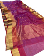Exquisite Purple Handloom Chanderi Pure Katan Silk Saree - Luxurion World