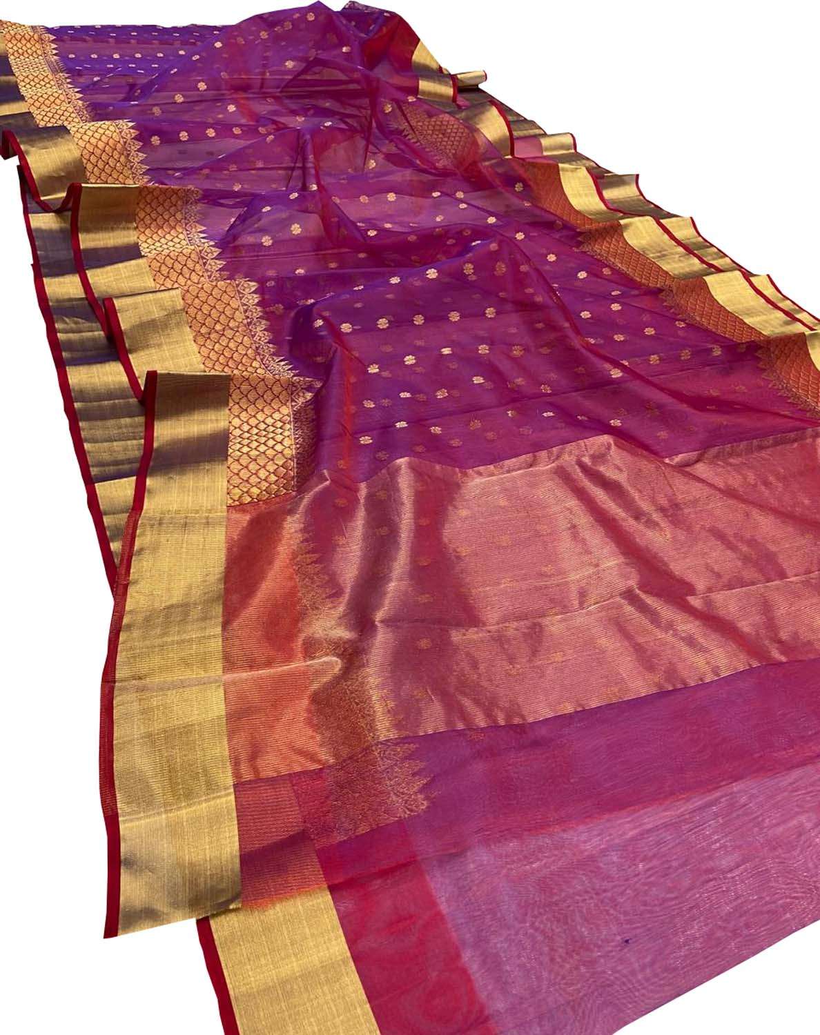 Exquisite Purple Handloom Chanderi Pure Katan Silk Saree - Luxurion World