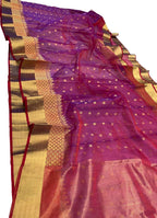 Exquisite Purple Handloom Chanderi Pure Katan Silk Saree - Luxurion World