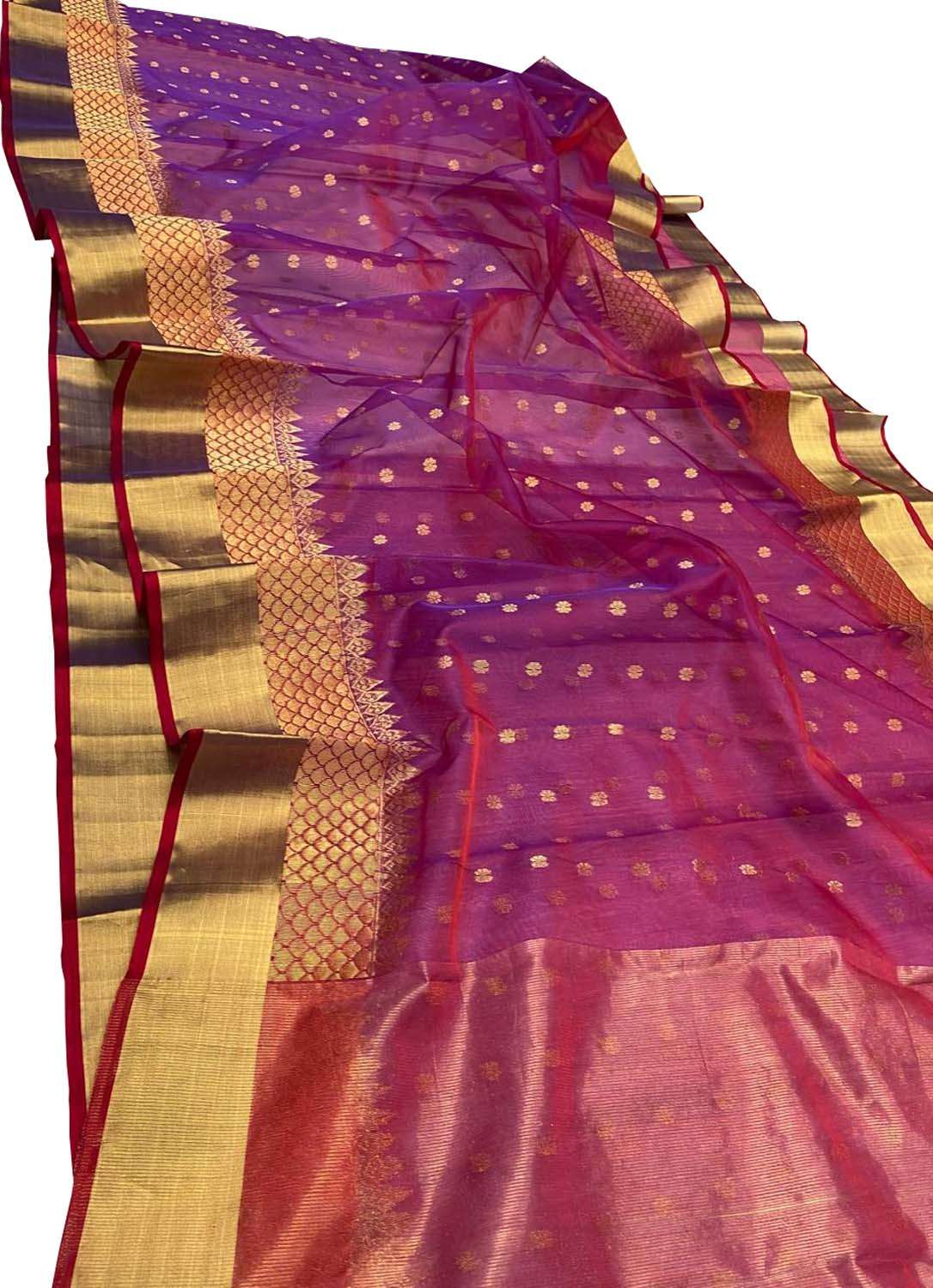 Exquisite Purple Handloom Chanderi Pure Katan Silk Saree - Luxurion World