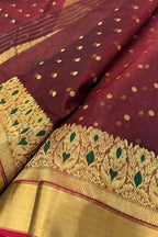 Elegant Maroon Handloom Chanderi Pure Katan Silk Saree - Luxurion World