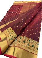 Elegant Maroon Handloom Chanderi Pure Katan Silk Saree - Luxurion World