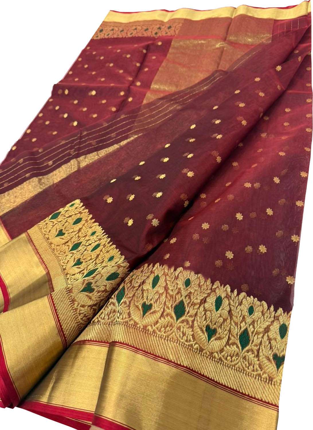 Elegant Maroon Handloom Chanderi Pure Katan Silk Saree - Luxurion World