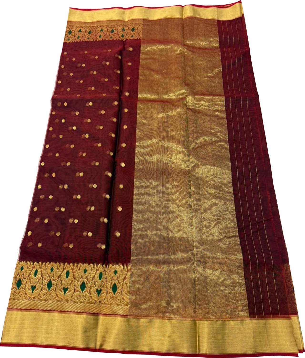 Elegant Maroon Handloom Chanderi Pure Katan Silk Saree - Luxurion World