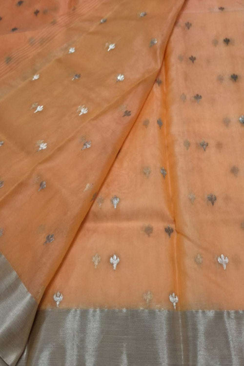 Orange Handloom Chanderi Pure Katan Silk Saree - Luxurion World
