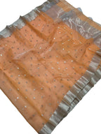 Orange Handloom Chanderi Pure Katan Silk Saree - Luxurion World