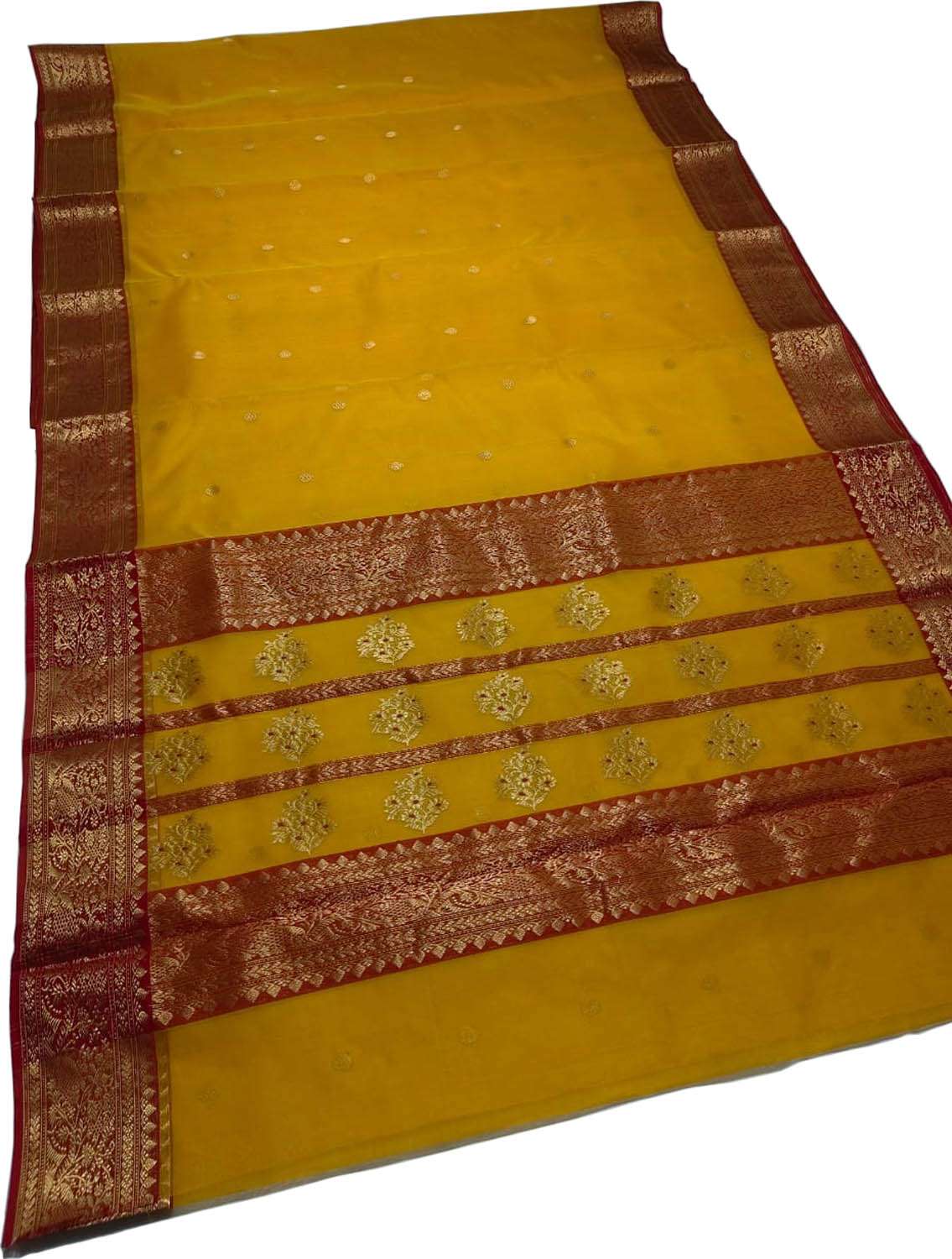 Yellow Handloom Chanderi Pure Katan Silk Booti Design Meenakari Saree - Luxurion World