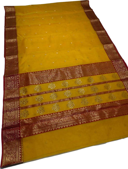Yellow Handloom Chanderi Pure Katan Silk Booti Design Meenakari Saree - Luxurion World